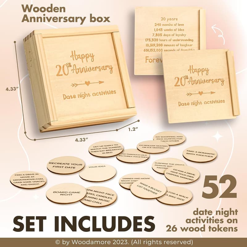 20th Anniversary Wood Keepsake Gifts for Couples