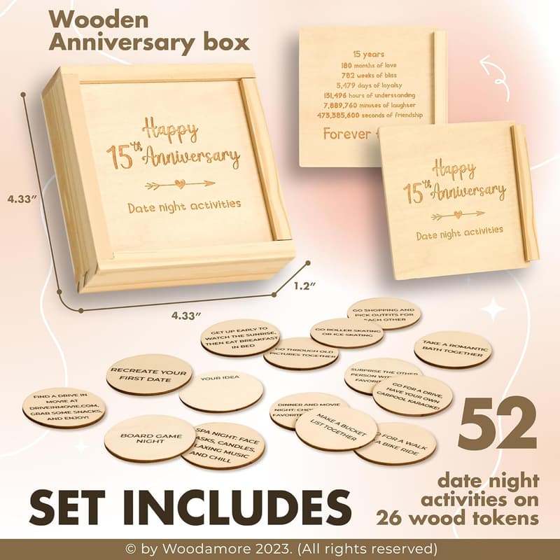 15th Anniversary Personalized Wood Keepsake for Couples