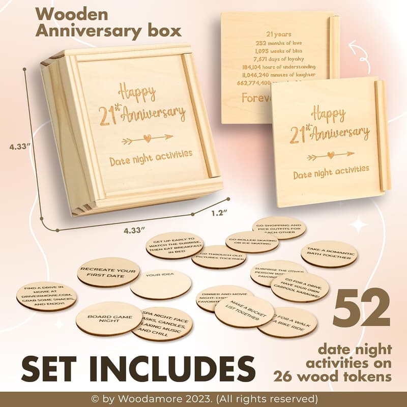 21st Anniversary Personalized Wood Gifts for Couples