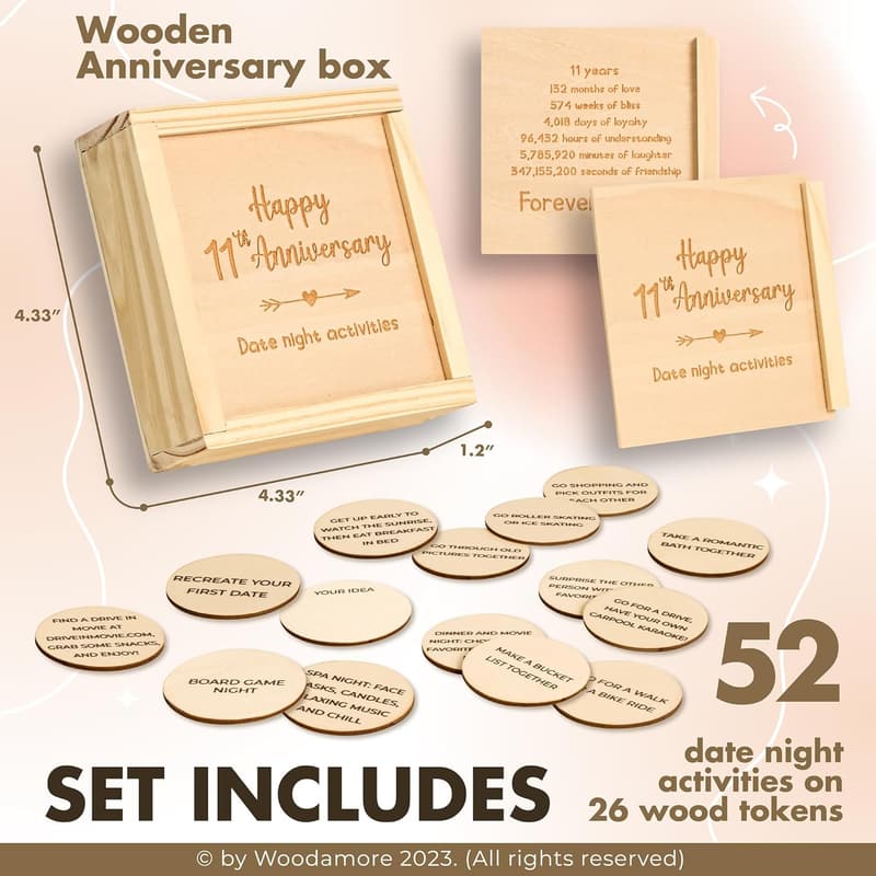 11th Anniversary Wood Keepsake Gifts for Couples