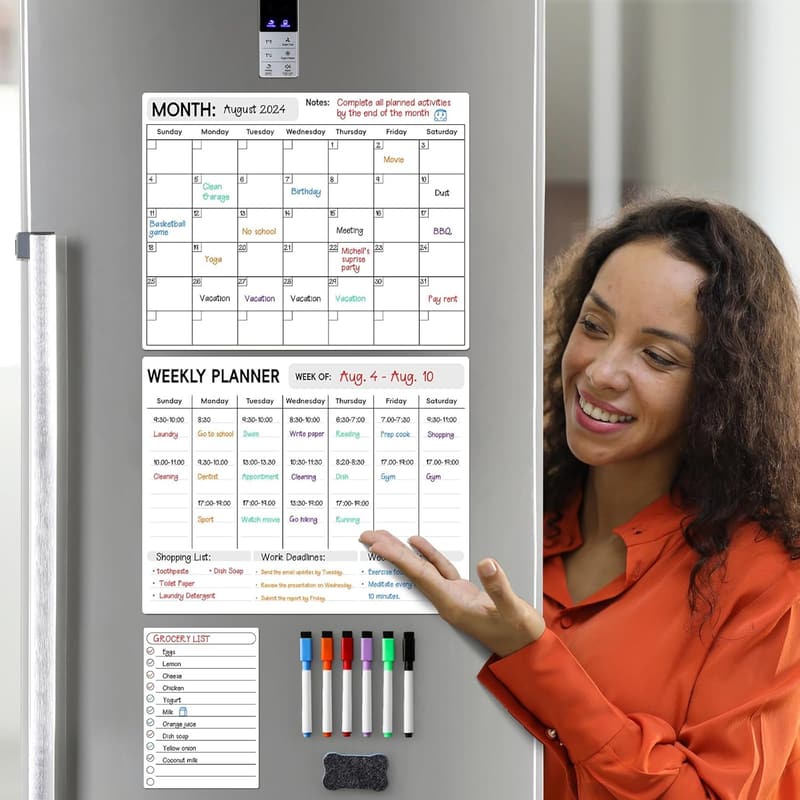 Magnetic Dry Erase Calendar Set for Refrigerator - 3 Pack