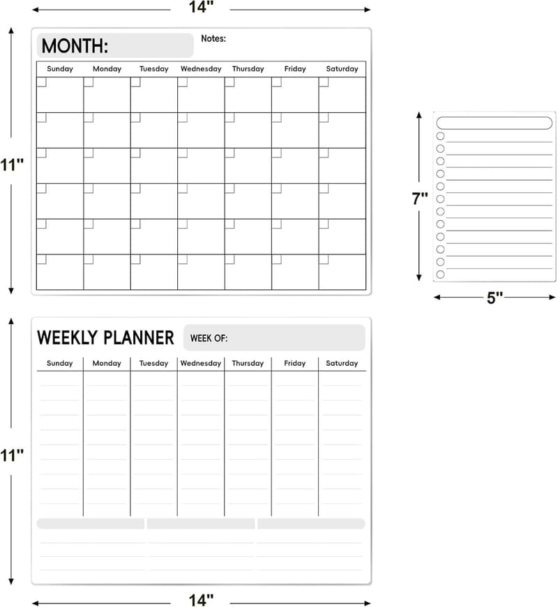 Magnetic Dry Erase Calendar Set for Refrigerator - 3 Pack