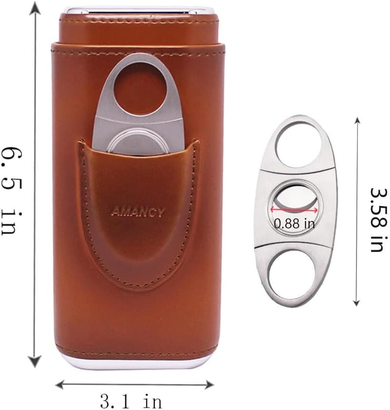 Premium Brown Leather Cigar Case with Cedar Lining & Cutter