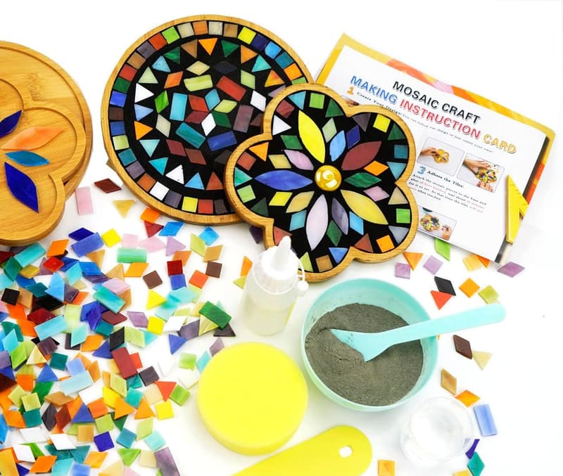DIY Mosaic Craft Kit Set with Stained Glass Tiles for Decoration