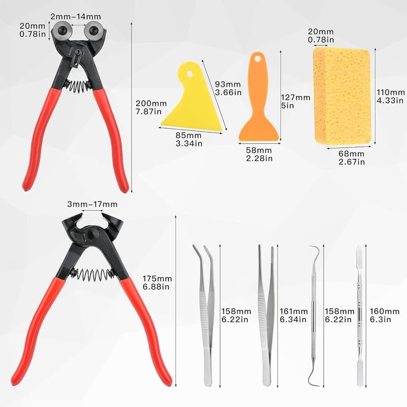 Professional Mosaic Tools Kit - 19 Heavy Duty Glass Cutters