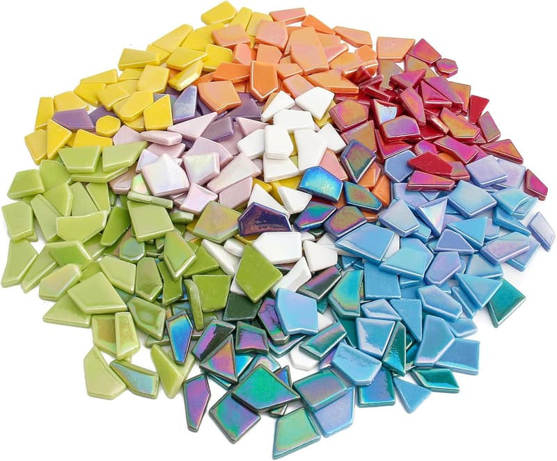 Iridescent Mosaic Glass Tiles for DIY Garden Art - 200g