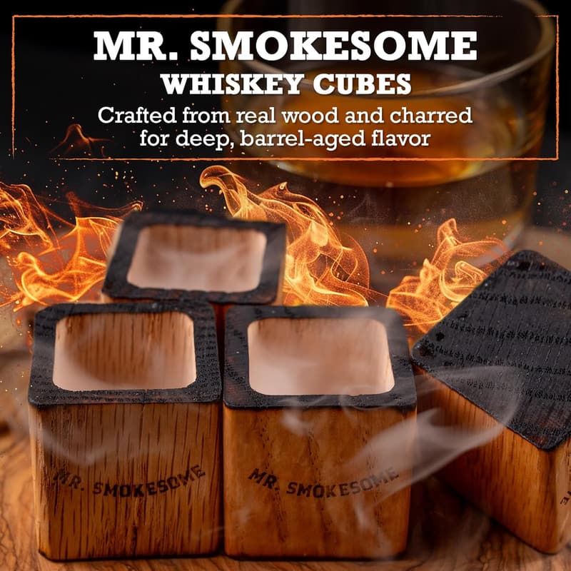 Charred Wooden Bourbon Stones Set | Reusable Ice Cubes for Whiskey