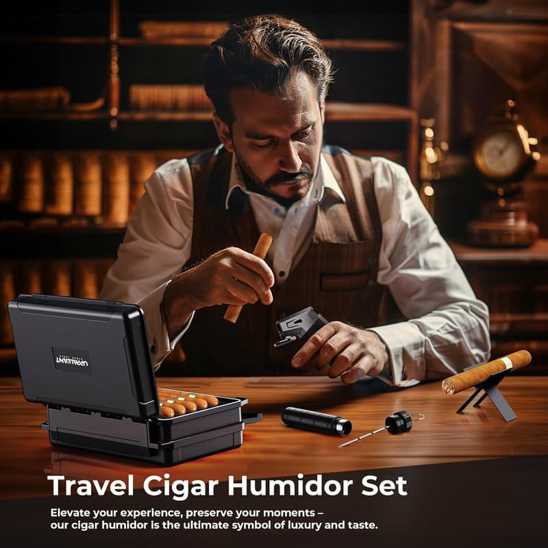 Cigar Accessories Gift Set for Men - Double-sided Humidor Case