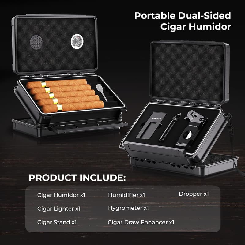 Cigar Accessories Gift Set for Men - Double-sided Humidor Case