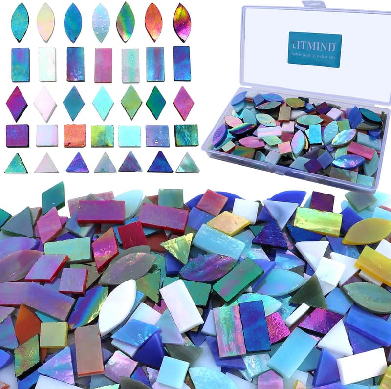 Iridescent Glass Mosaic Tiles Set for Crafts, 240 Pieces