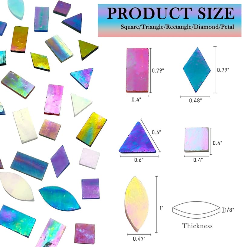 Iridescent Glass Mosaic Tiles Set for Crafts, 240 Pieces