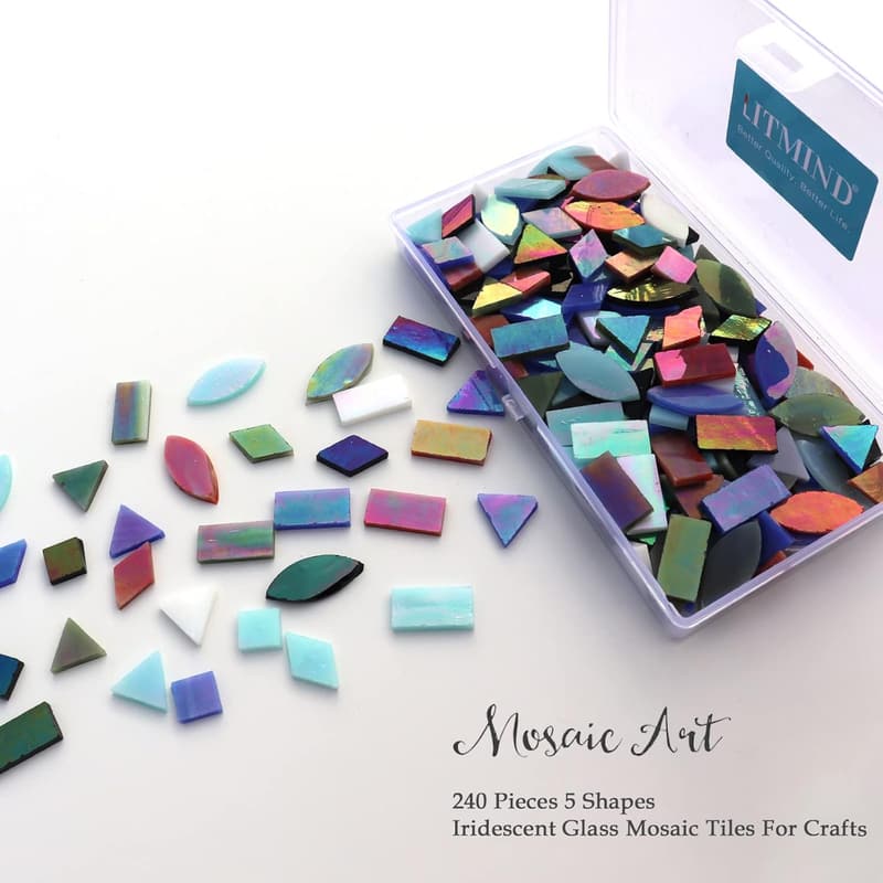 Iridescent Glass Mosaic Tiles Set for Crafts, 240 Pieces