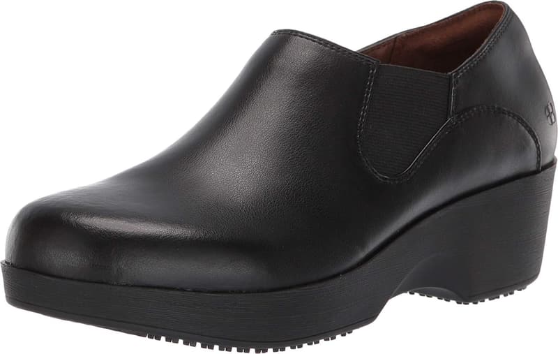 Women's Slip-Resistant Clogs, Black Leather, Food Service & Nursing