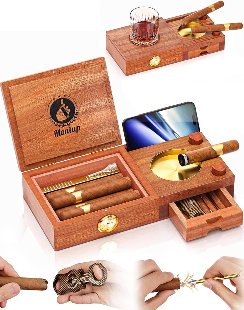 Cedar Wood Cigar Humidor Set with Accessories - Gift for Men