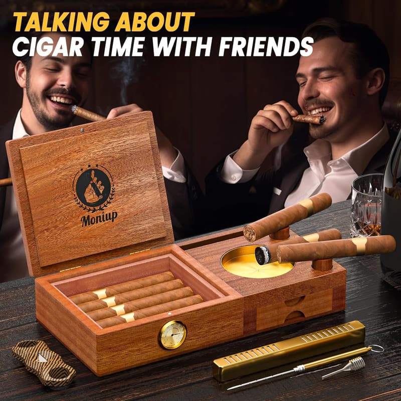 Cedar Wood Cigar Humidor Set with Accessories - Gift for Men