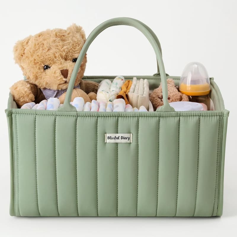 Baby Shower Gift: Stylish Sage Green Diaper Caddy Organizer