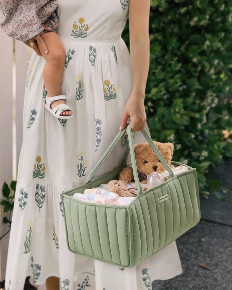 Baby Shower Gift: Stylish Sage Green Diaper Caddy Organizer