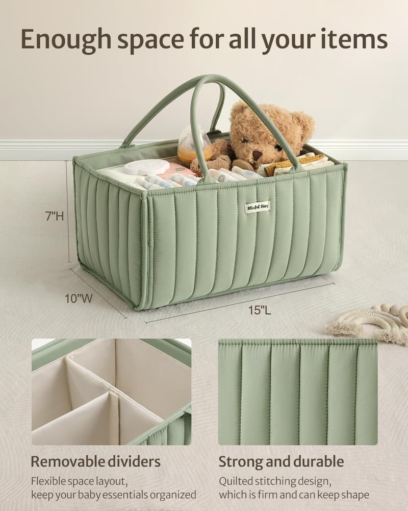 Baby Shower Gift: Stylish Sage Green Diaper Caddy Organizer