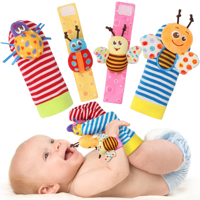 Baby Shower Gift Set: Baby Rattles & Wrist Sock Toys