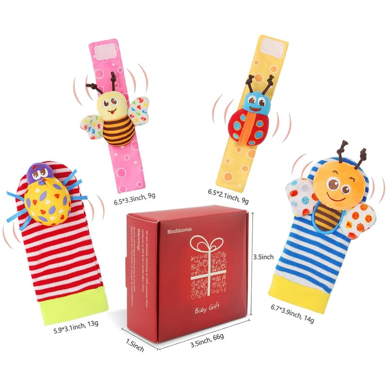 Baby Shower Gift Set: Baby Rattles & Wrist Sock Toys