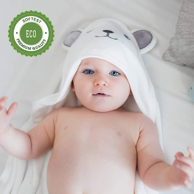 Baby Hooded Towel with Bear Ears - Bamboo Rayon, 30 x 30 Inch