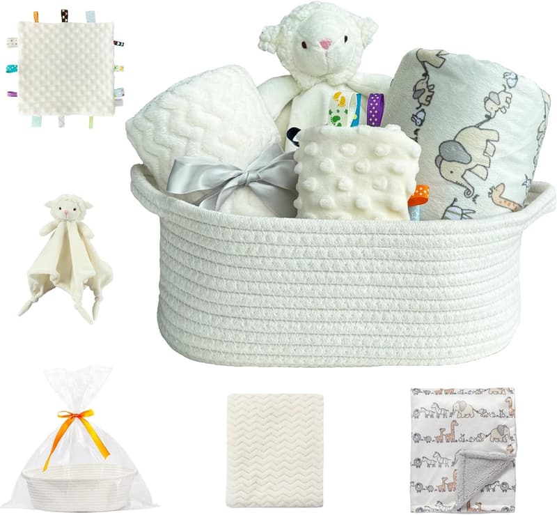 Baby Welcome Gift Set with Storage Basket and Blankets (Ivory)