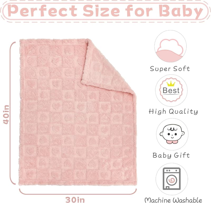 Ultra Soft Heart Checkered Baby Blanket for Infants, 30”×40”