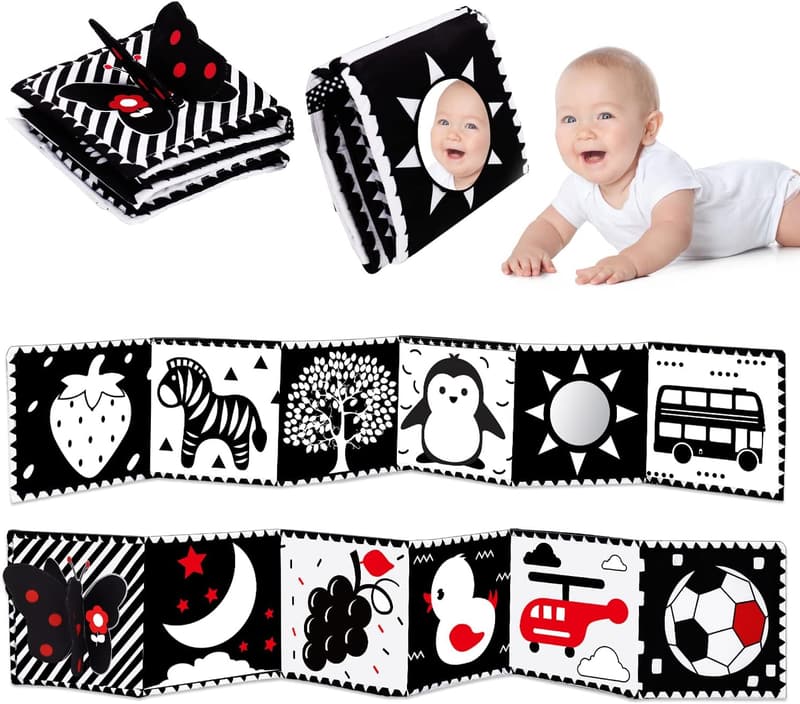 Black and White Soft Crinkle Book for Baby Sensory Development