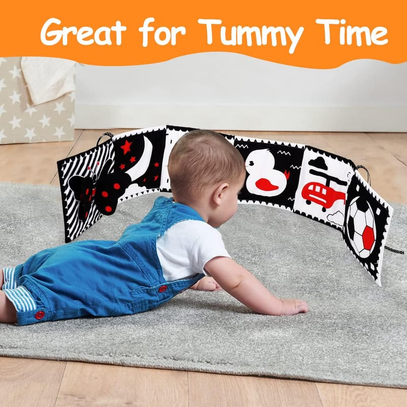 Black and White Soft Crinkle Book for Baby Sensory Development