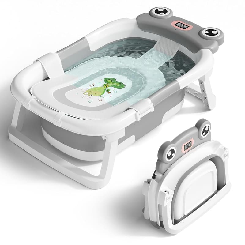 Collapsible Baby Bathtub with Soft Cushion & Thermometer