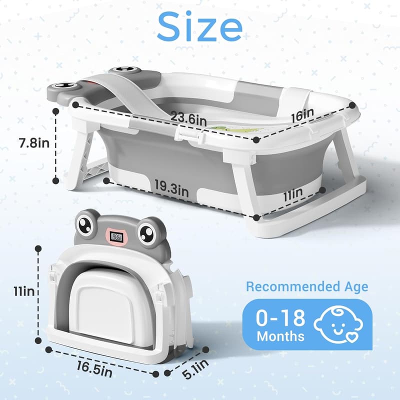 Collapsible Baby Bathtub with Soft Cushion & Thermometer