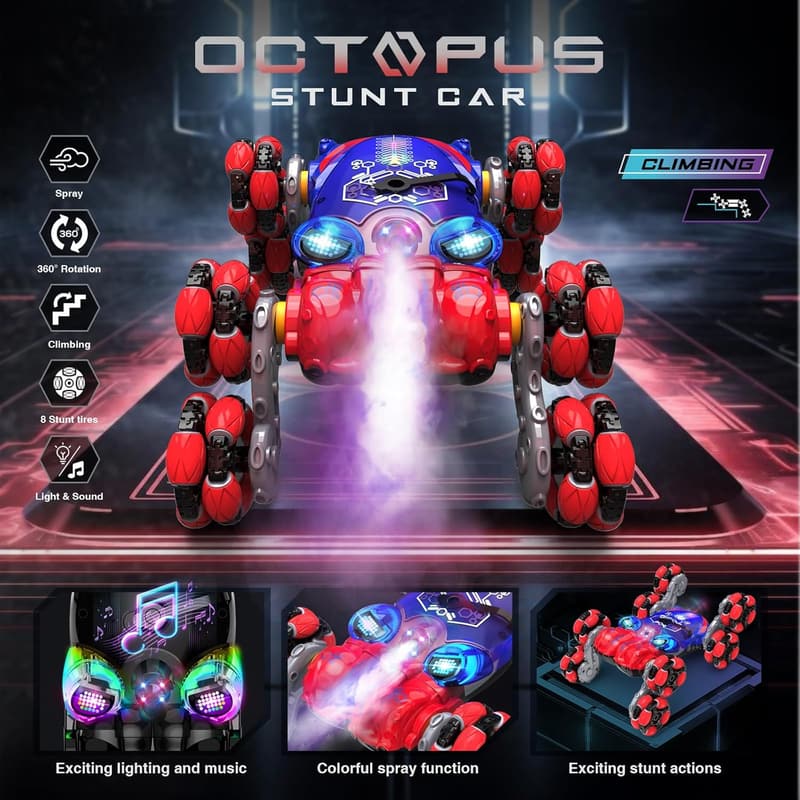 Gesture-Sensing RC Stunt Car with Spray Lights for Boys 8-13