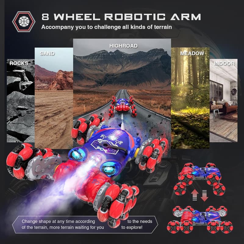 Gesture-Sensing RC Stunt Car with Spray Lights for Boys 8-13