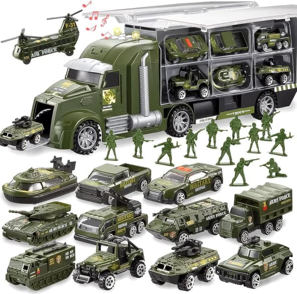 25-in-1 Green Military Truck Toy Set with Lights & Sounds