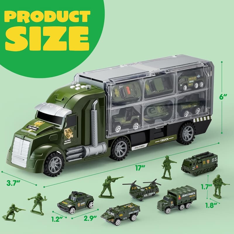 25-in-1 Green Military Truck Toy Set with Lights & Sounds
