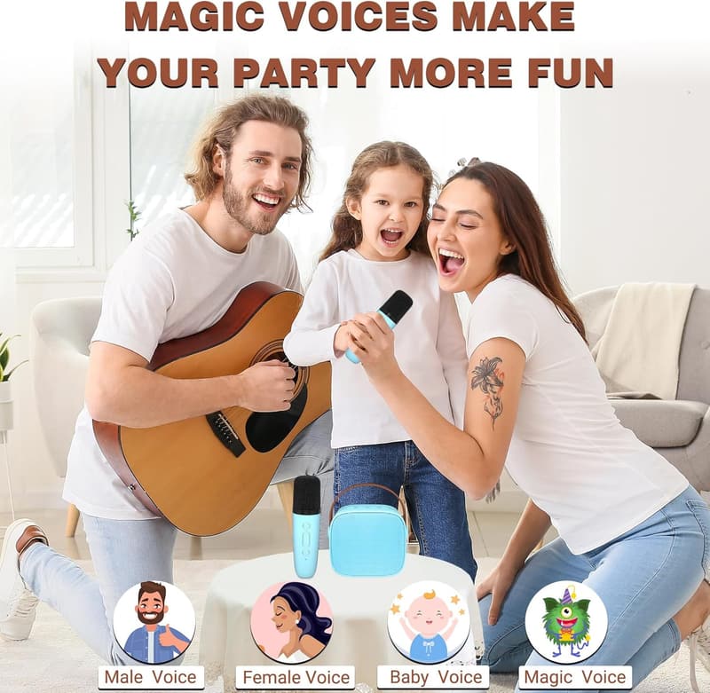 Kids' Karaoke Machine with 2 Wireless Microphones - Portable Bluetooth