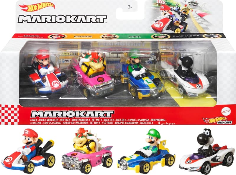 Hot Wheels Mario Kart Die-Cast Cars Set with Black Yoshi