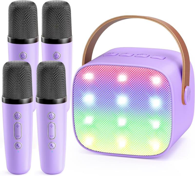 Portable Karaoke Machine with 4 Wireless Microphones for Kids