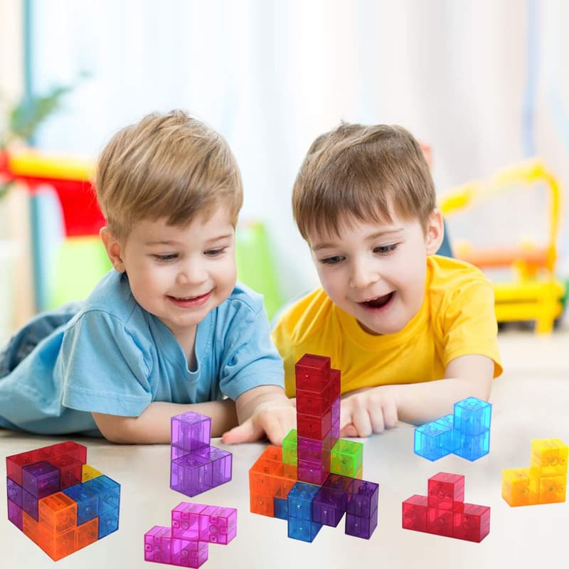 Kids Magnetic Building Blocks Set - 7 Shapes with 54 Guide Cards