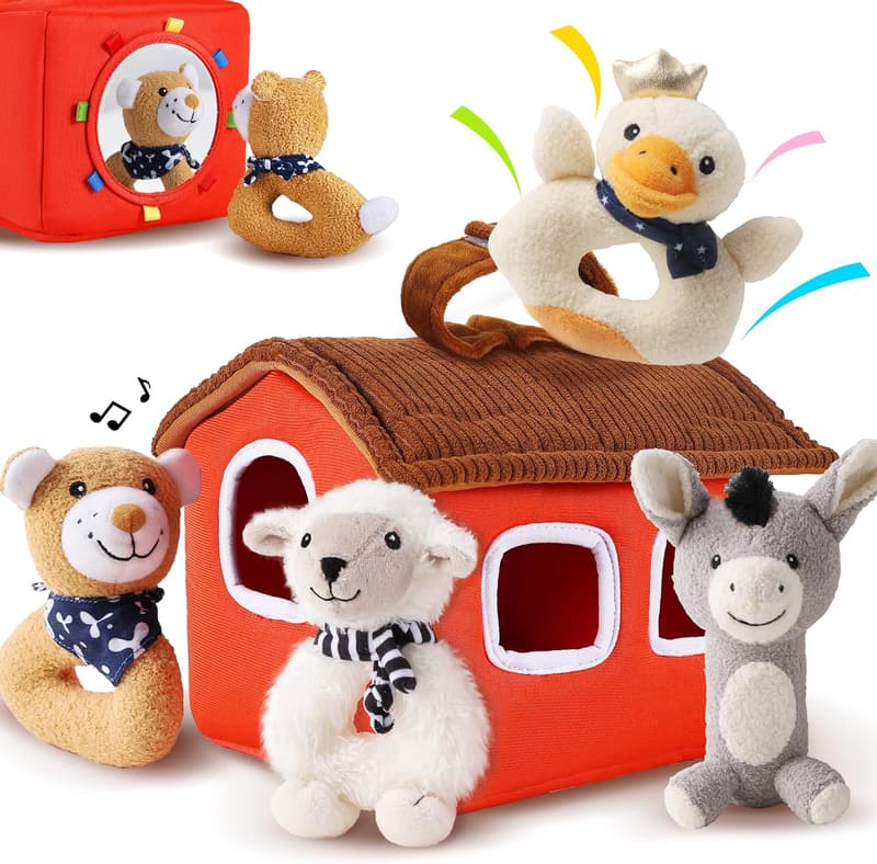 Infant Soft Farm Animal Rattles - Newborn Gift for Boys & Girls