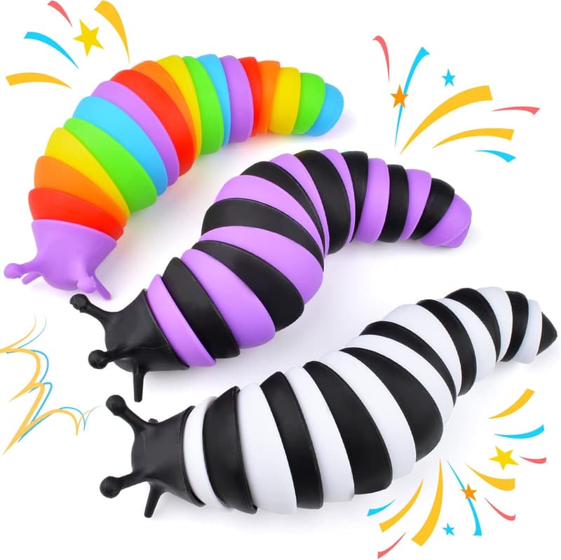 Sensory Fidget Slug Toy Set for Kids & Adults - 3 Pcs
