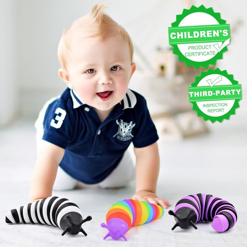 Sensory Fidget Slug Toy Set for Kids & Adults - 3 Pcs