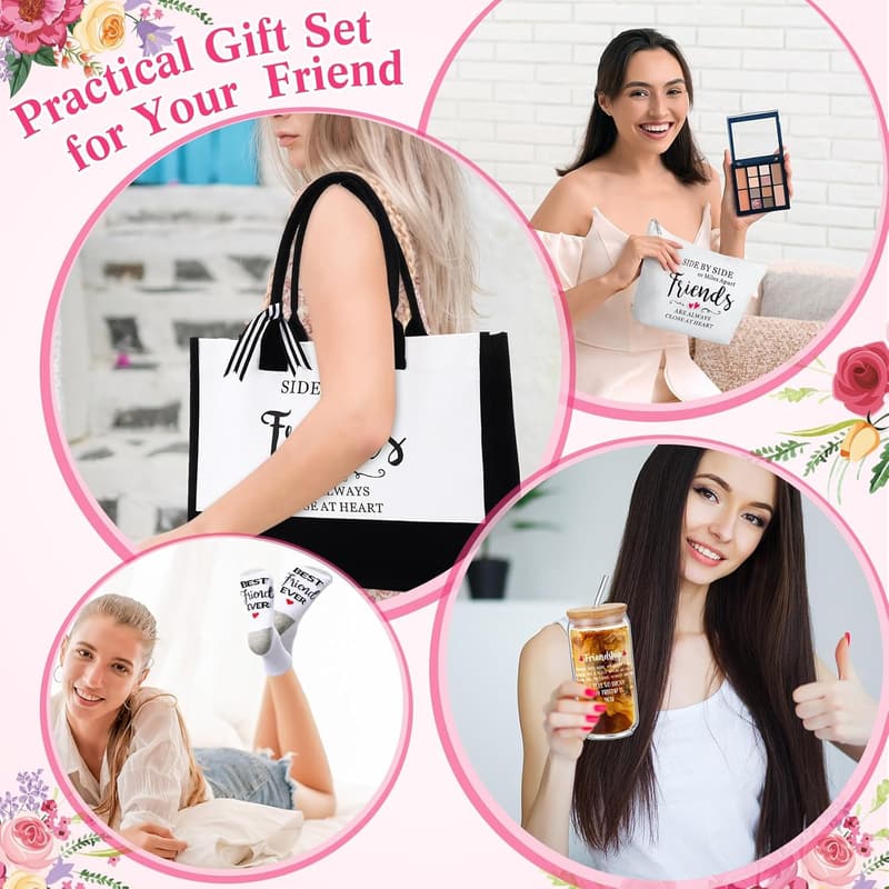 Bestie Appreciation Gift Set for Women - Tote, Cup, Socks, Keychain