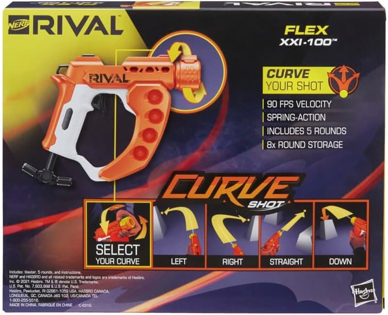 Nerf Rival Curve Shot Blaster with 5 Flex Rounds