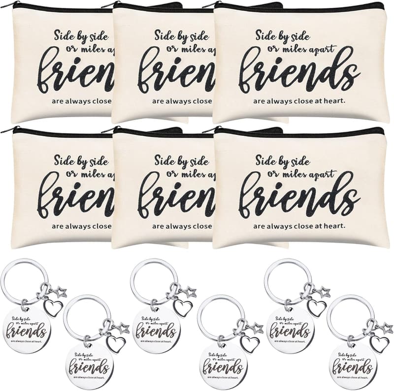 Friend Appreciation Gift Set: 6 Cosmetic Bags & Keychains for Women