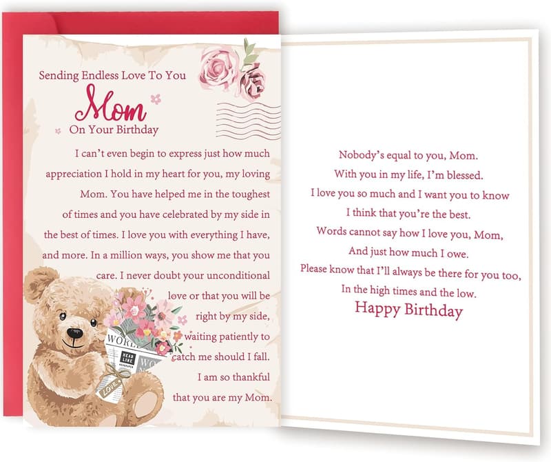 Mom's Birthday Card | 5.3 x 8.0 Inch Greeting with Envelope