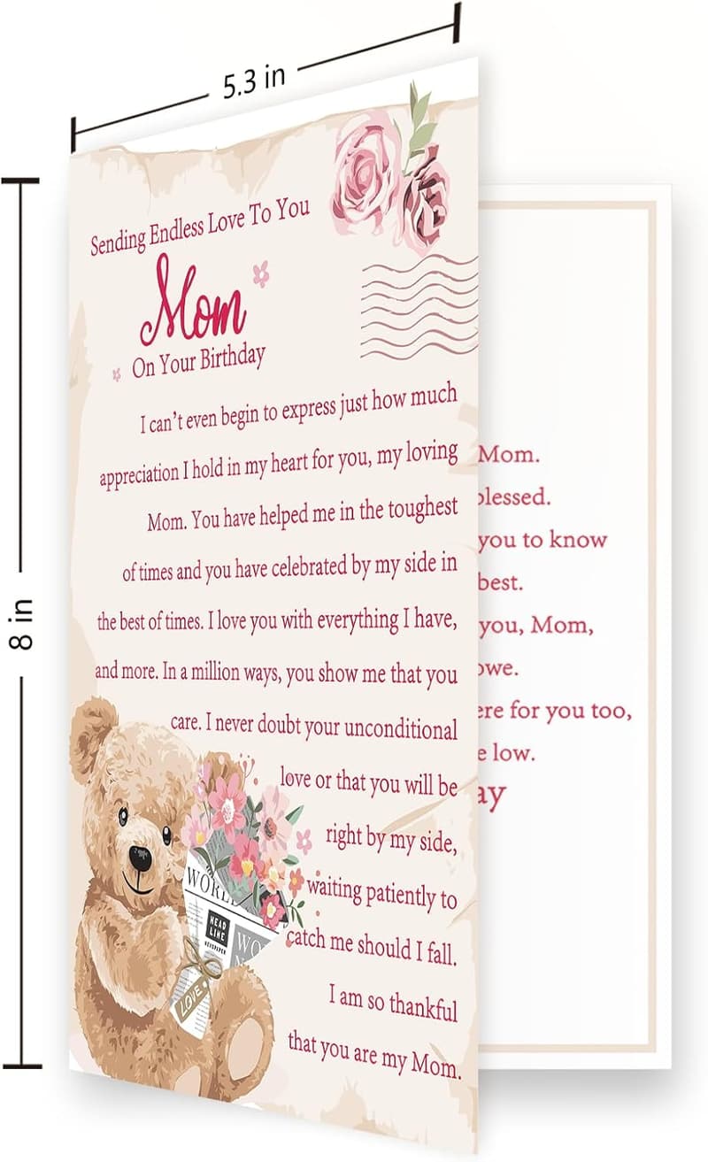 Mom's Birthday Card | 5.3 x 8.0 Inch Greeting with Envelope