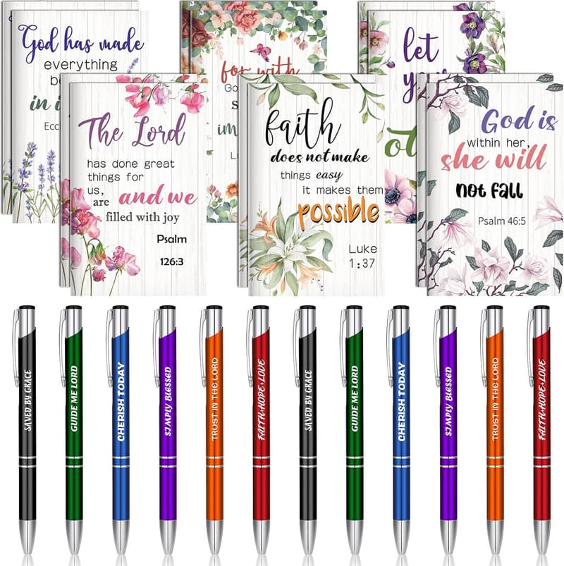 Inspirational Mini Christian Notepads & Pens - Set of 24