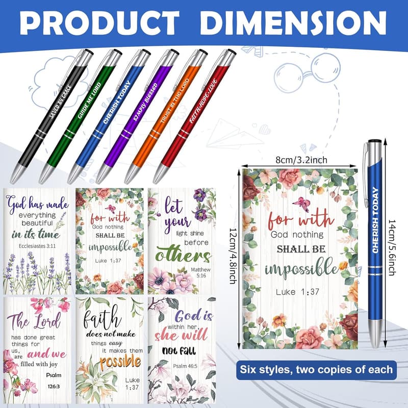Inspirational Mini Christian Notepads & Pens - Set of 24