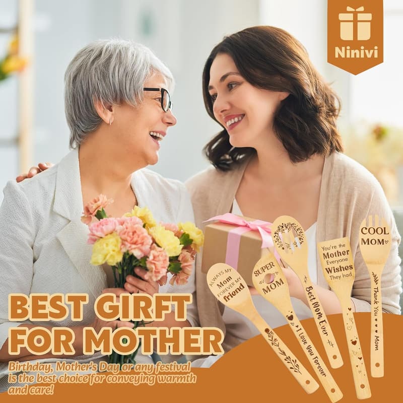 Mother's Day Wooden Cooking Spoons Set for Mom